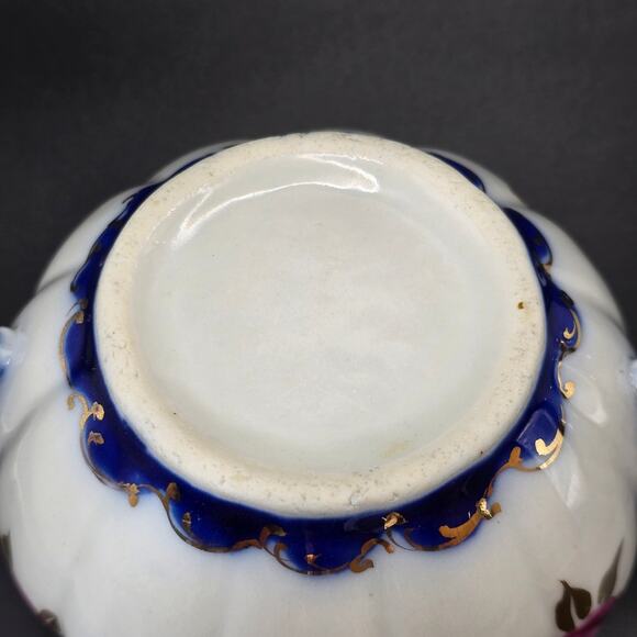 Vintage Porcelain Rose Creamer Sugar Set Blue Gold Gilt Accents - Picture 3 of 10